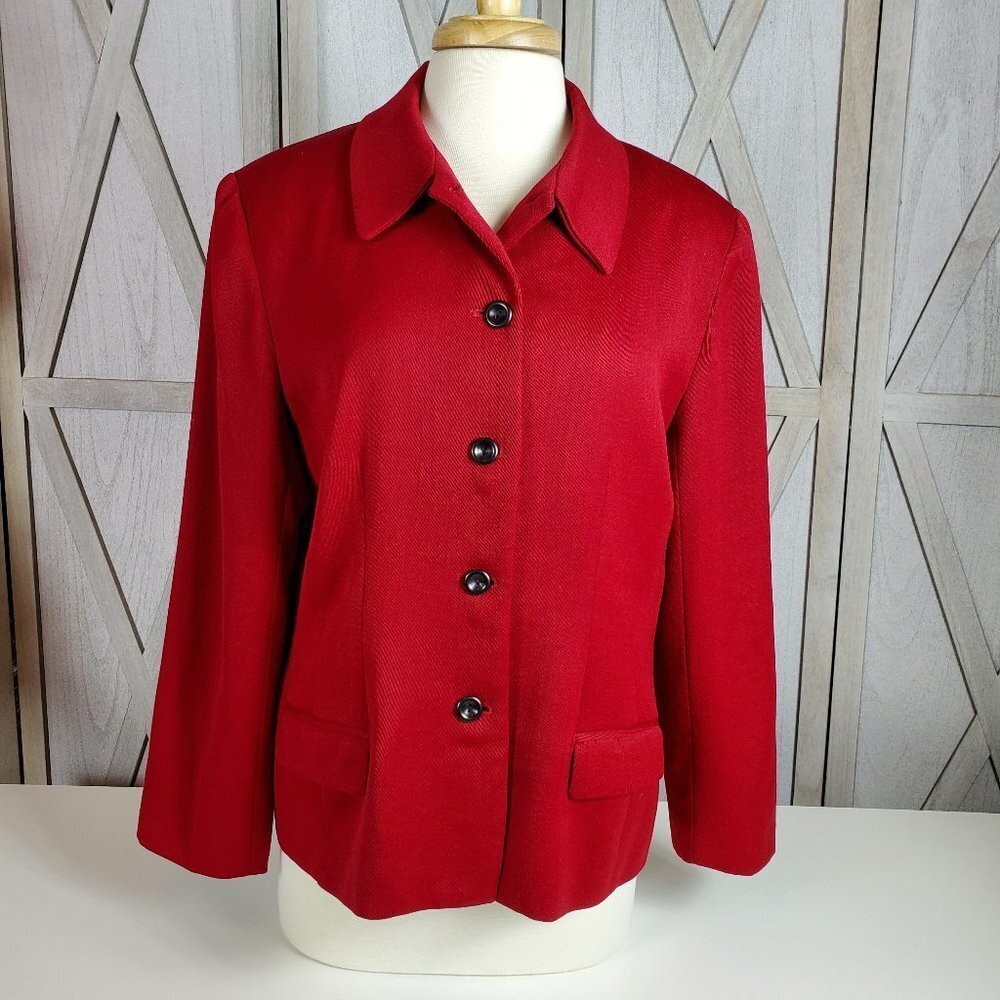 Gianni Sport Red Button Down Lined 100% Wool Blazer With Front Pockets - Sz 14